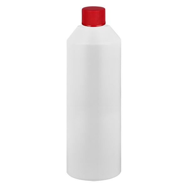 Apoteksflaske HDPE 250 ml hvid, med rød SV Apoteksflaske HDPE 250 ml hvid, med rød SV