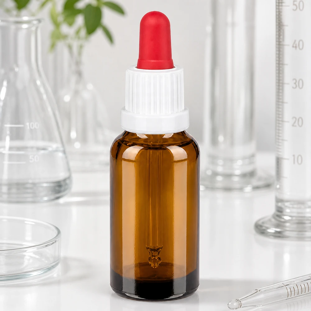 20 ml pipetteflaske hvid/rød OV BrownLine UT18/20 Pipetteflaske i laboratoriekvalitet, 20 ml, brun med UV-beskyttelse og præcis dråbedosering