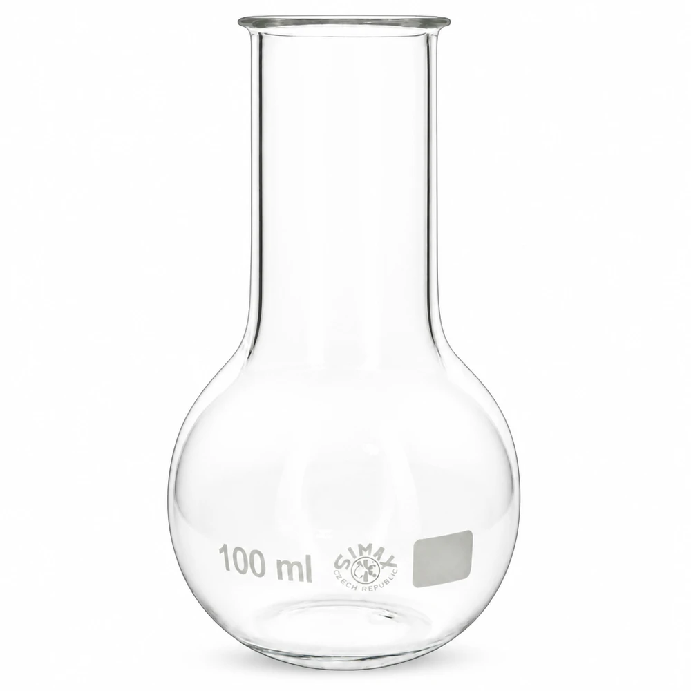 Lommelærke 100 ml med bred hals Standkolbe 100 ml med bred mund og rund bund til præcist laboratoriearbejde og kemiske eksperimenter