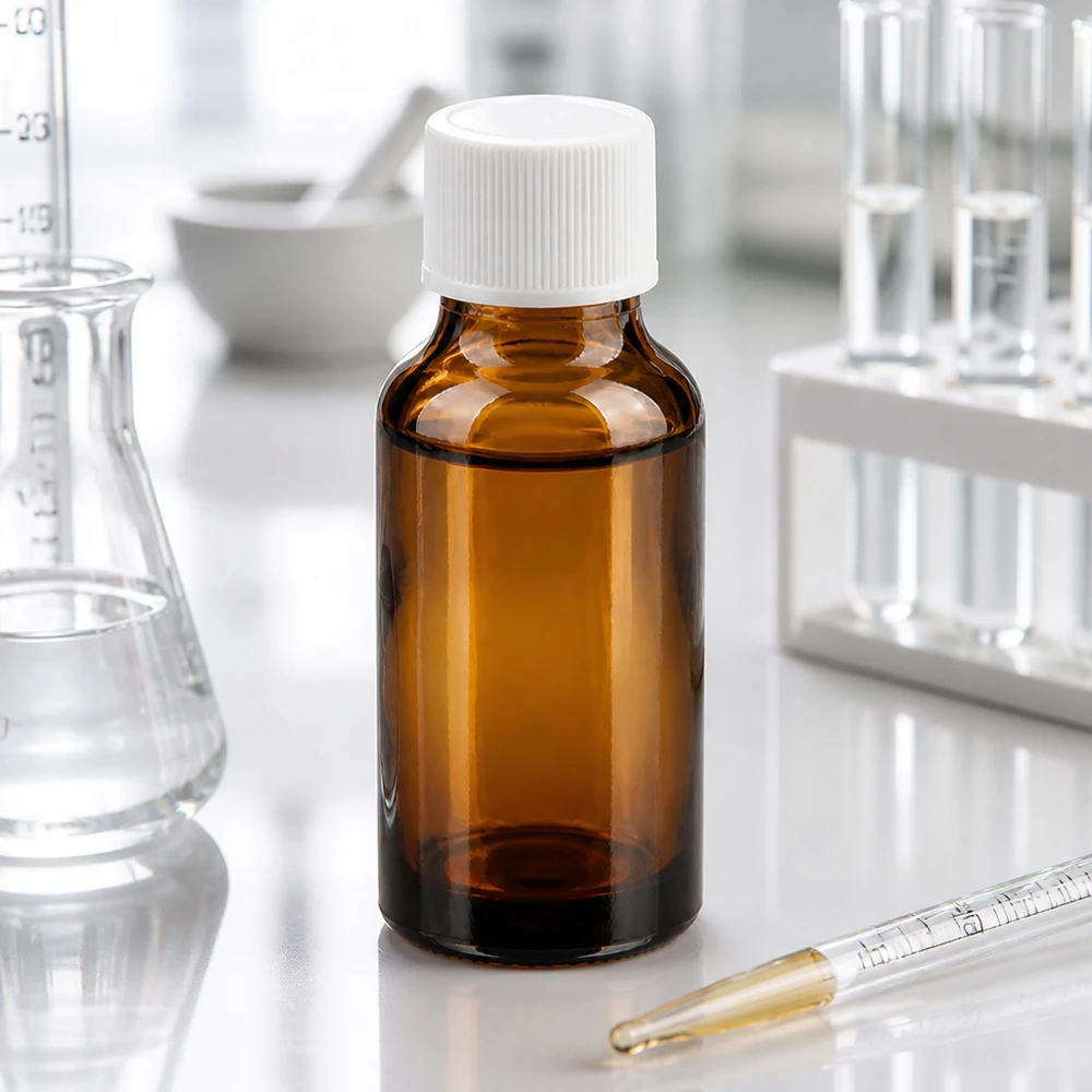 20 ml flaske 11 mm SV hvid STD BrownLine UT18/20 Kompakt 20 ml laboratorieflaske lavet af ravfarvet glas med præcist 11 mm skruegevind til nøjagtig dosering