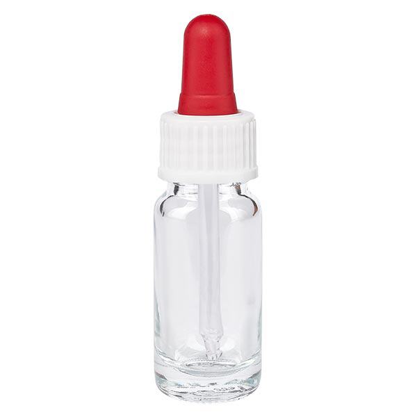 Apoteksflaske klar 10 ml pipette hvid/rød stk. Apoteksflaske klar 10 ml pipette hvid/rød stk.