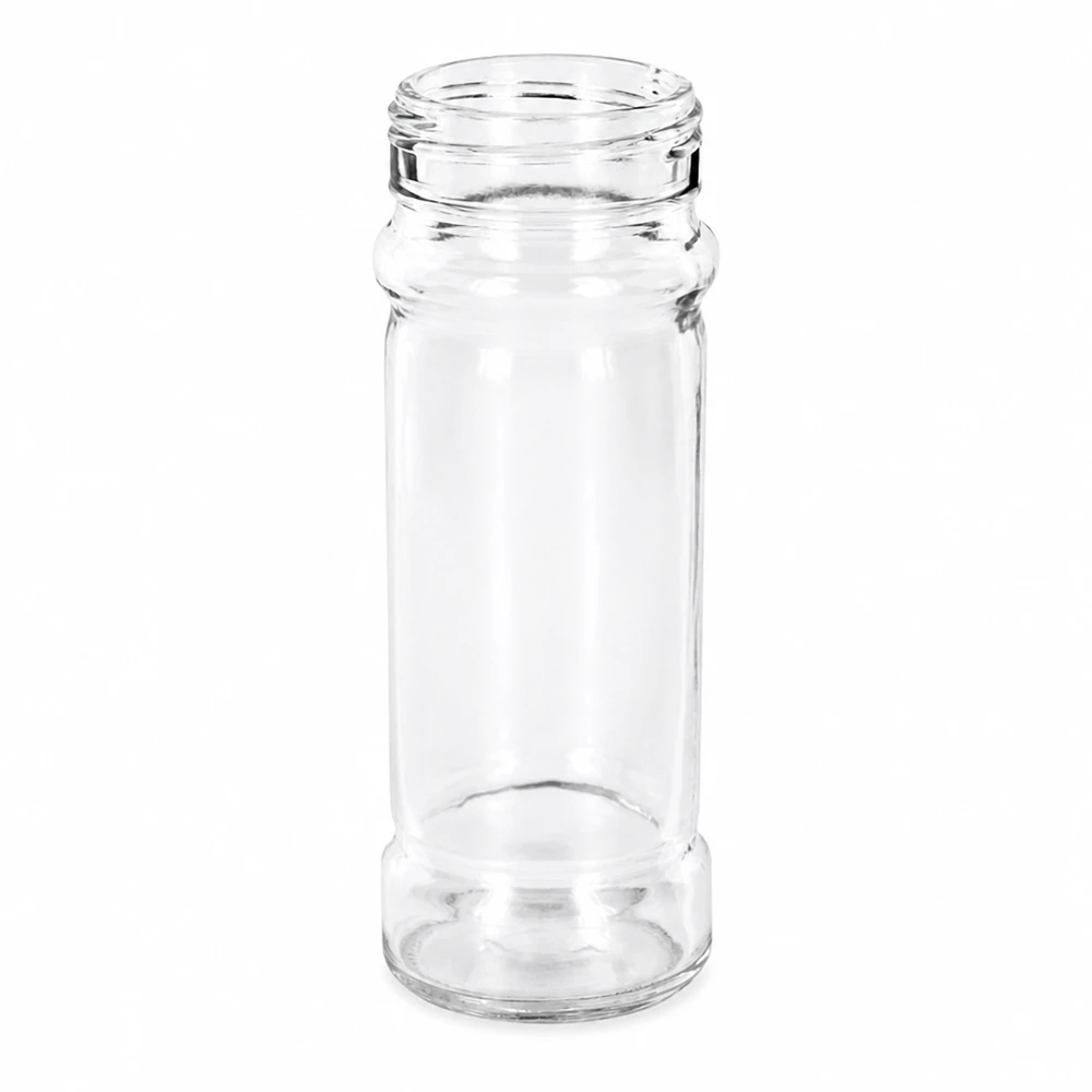Salt/krydderiglas Mary 100 ml, gevind 41 mm klart glas - matchende låg med 41 mm gevind kan bestilles separat. Tom krydderiglas »Mary« 100 ml af gennemsigtigt klart glas med skruelåg, 41 mm