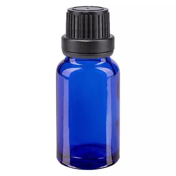Apoteksflaske blå 10 ml skruelåg sort tæt OV