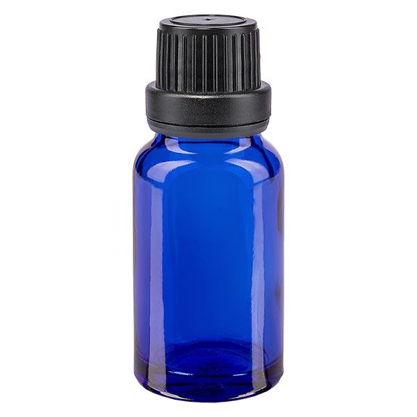 Apoteksflaske blå 10 ml skruelåg sort tæt OV Apoteksflaske blå 10 ml skruelåg sort tæt OV