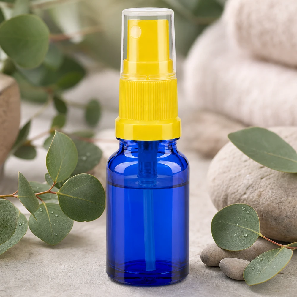 Praktisk 10 ml glassprayflaske med gul forstøver til præcis dosering BlueLine UT18 10