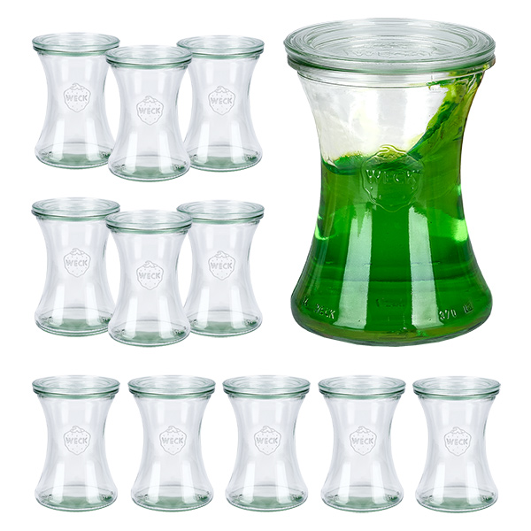 Sæt med 12 Weck-krukker 370 ml delikatessekrukke med 12 glaslåg Sæt med 12 Weck-krukker 370 ml delikatessekrukke med 12 glaslåg