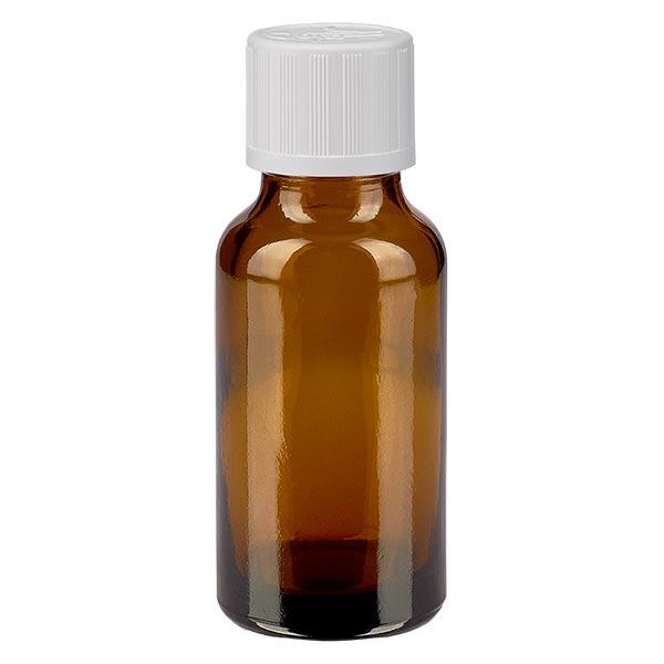 Apoteksflaske brun 20 ml skruelåg hvid KiSi St Apoteksflaske brun 20 ml skruelåg hvid KiSi St