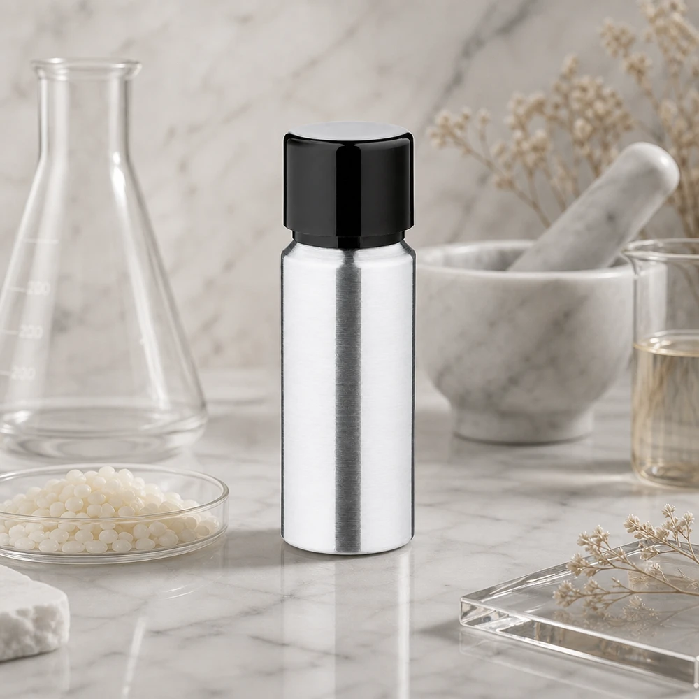 20 ml flaske i poleret aluminium med skruelåg 20 ml aluminiumsflaske med mat finish og skruelåg, ideel til parfume og serum