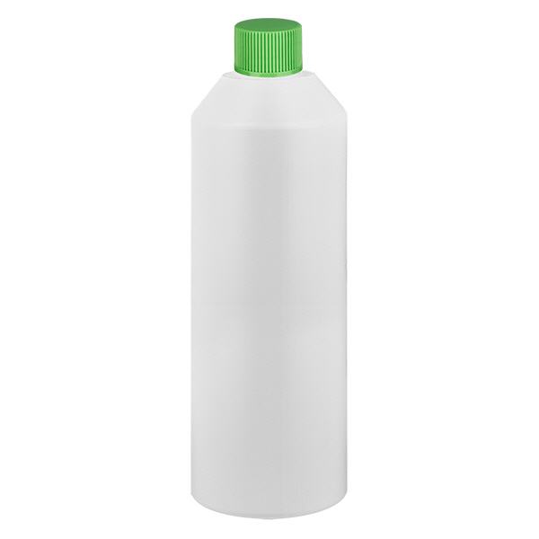 Apoteksflaske HDPE 250 ml hvid, med grøn SV Apoteksflaske HDPE 250 ml hvid, med grøn SV