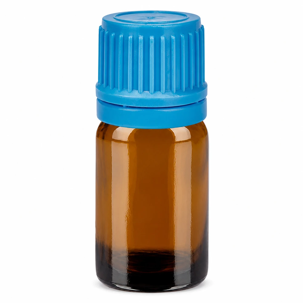 5ml flaske 11mm SV blå OV BrownLine UT18/5 5 ml brun glasflaske med blå hætte til æteriske olier og aromaterapi