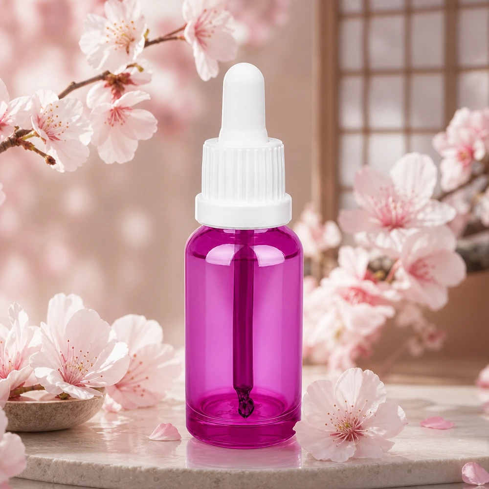 20 ml pipetteflaske hvid Originality skruelåg PurpleLine UT18/20 20 ml pipetteflaske af høj kvalitet lavet af glas i et lysende lilla design med et hvidt låg