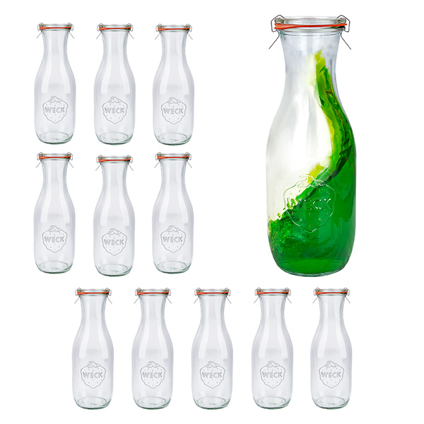 Sæt med 12 Weck-krukker 1062 ml juiceflaske med 12 glaslåg Sæt med 12 Weck-krukker 1062 ml juiceflaske med 12 glaslåg