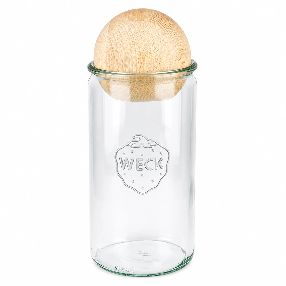 1590 ml cylinderglas WECK RR100 med trækugle bøg WECK cylinderkrukke 1590ml RR100 med trækugle af bøg som bæredygtig lukning til opbevaring