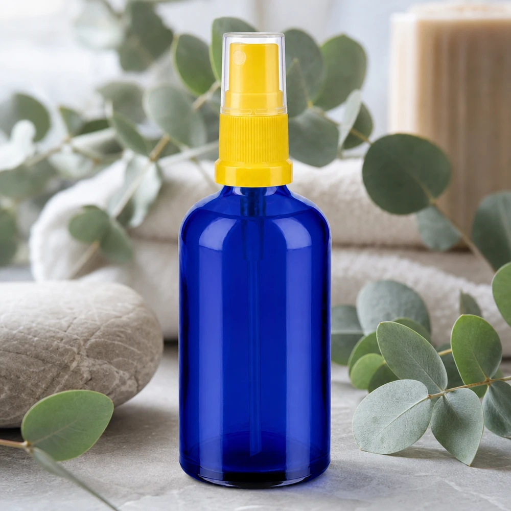 100 ml sprayflaske gul/tr. STD BlueLine UT18/100 Elegant 100 ml sprayflaske i koboltblå med ergonomisk gult design til naturkosmetik