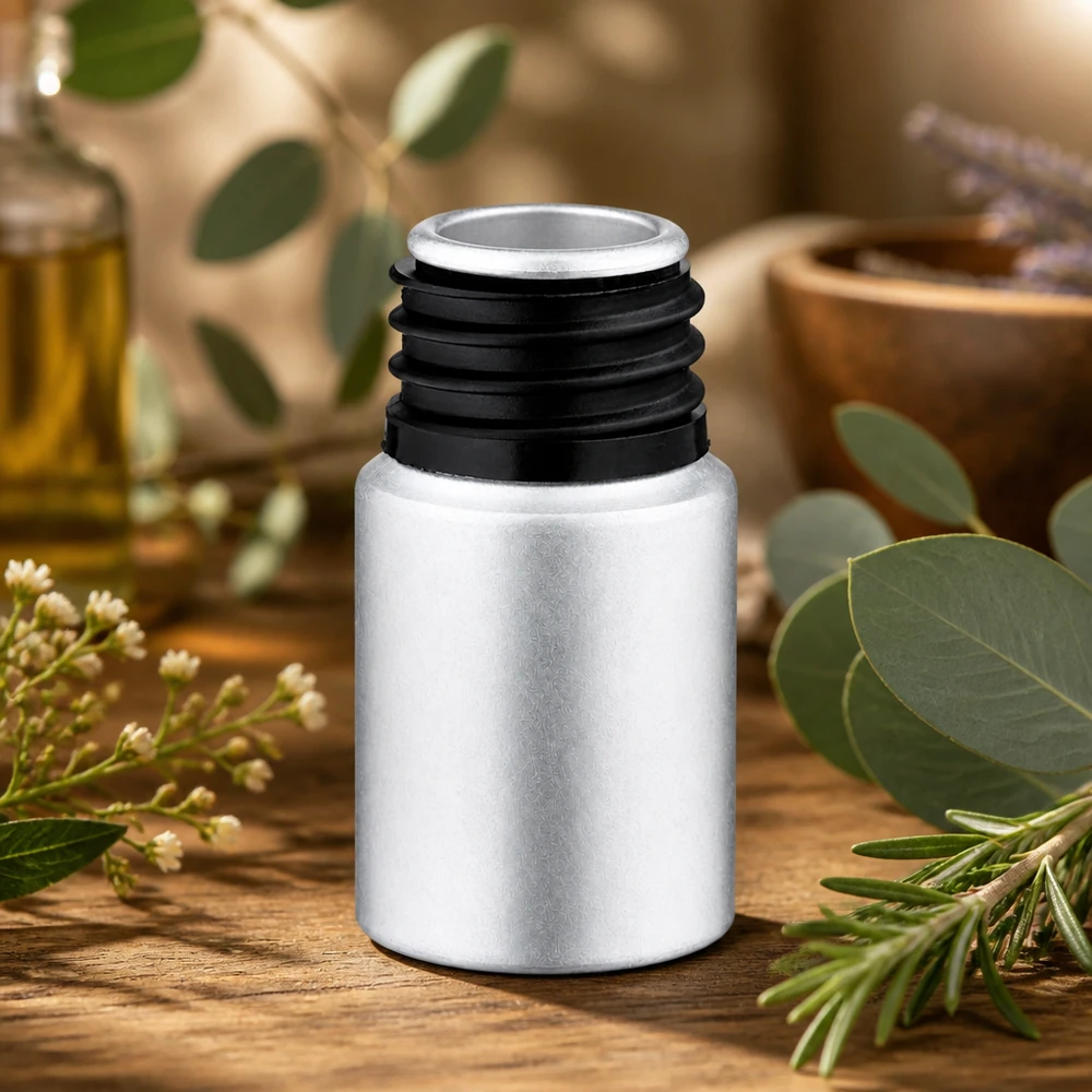 10 ml farvet aluminiumsflaske Lille 10 ml aluminiumsflaske i elegant sølv til aromaterapiolier og -essenser
