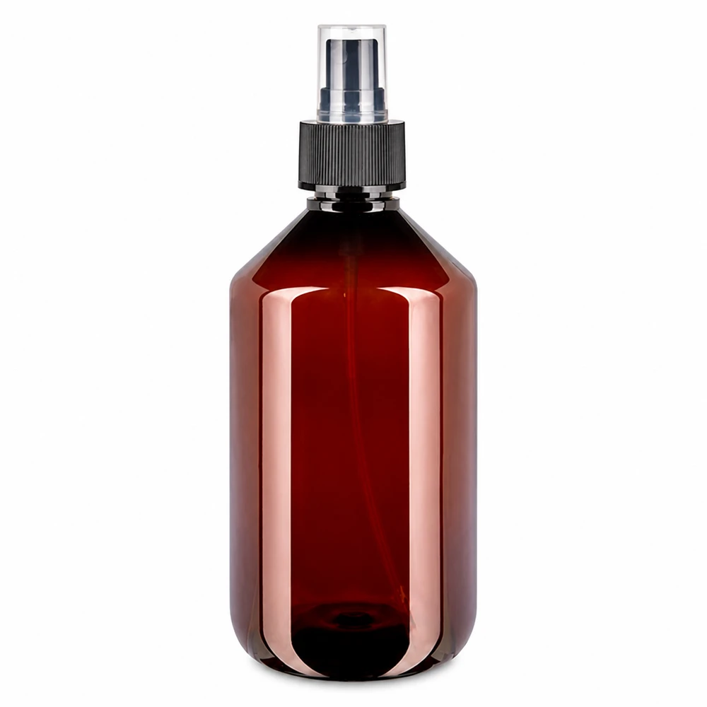 PET-flaske 500 ml med forstøver sort 500ml Braune PET Flasche mit schwarzem Zerstäuber für Kosmetik Haarpflege Reinigung