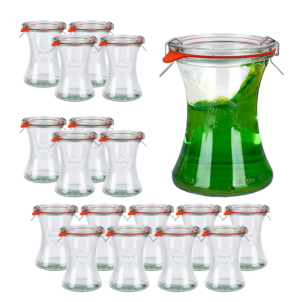 Sæt med 18 Weck-krukker 370 ml delikatessekrukke med 18 glaslåg Sæt med 18 Weck-krukker 370 ml delikatessekrukke med 18 glaslåg