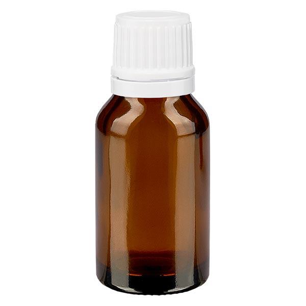 Apoteksflaske brun 15 ml skruelåg hvid OV Apoteksflaske brun 15 ml skruelåg hvid OV