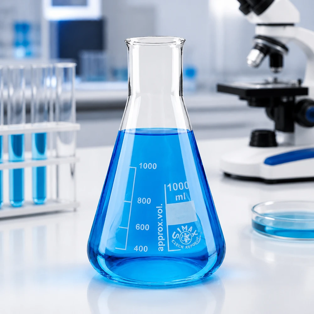 Erlenmeyer-kolbe 200 ml med bred hals Erlenmeyer-kolbe 200 ml med bred hals og graduering til præcise målinger i laboratoriet