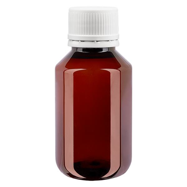 PET-flaske 100 ml med hvid OV med fine riller PET-flaske 100 ml med hvid OV med fine riller