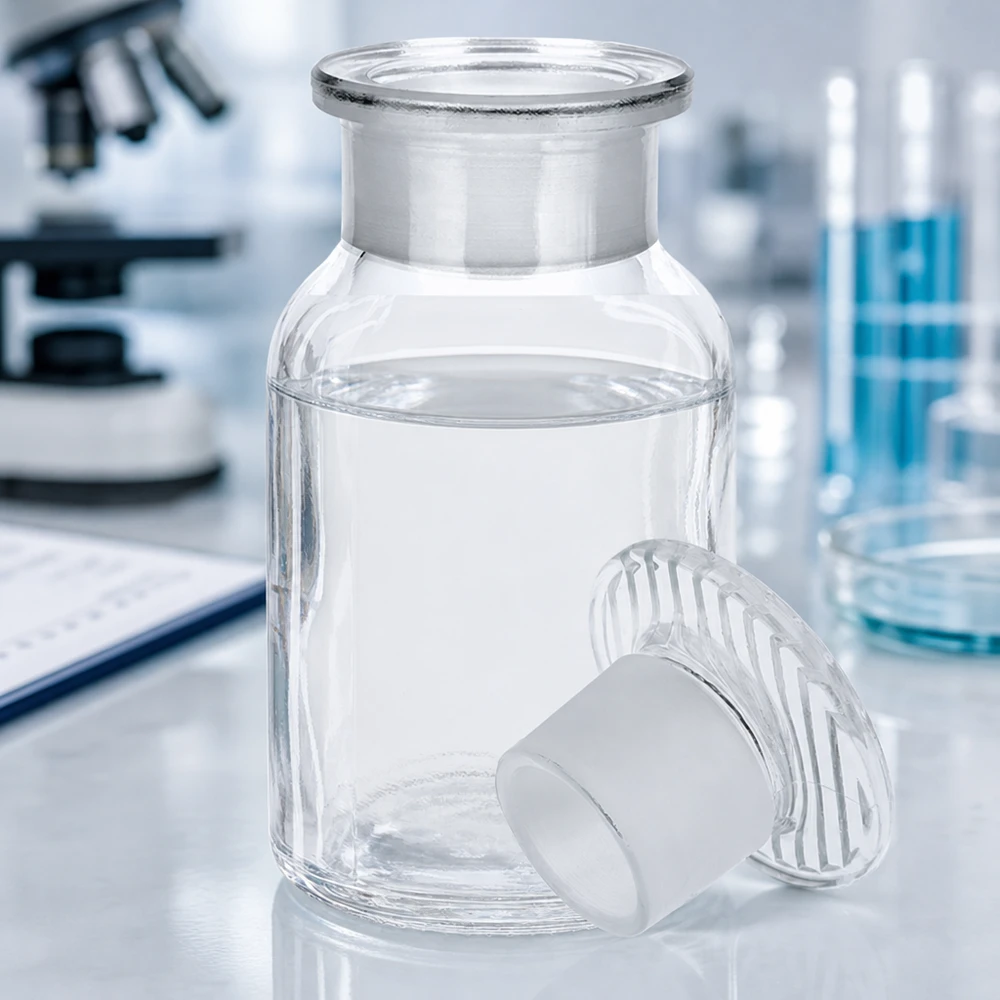 Rund skulderflaske 100 ml klar glasprop med bred hals Flaske med rund skulder, 100 ml, bred hals, med slebet glasprop, lufttæt, til laboratoriekemikalier