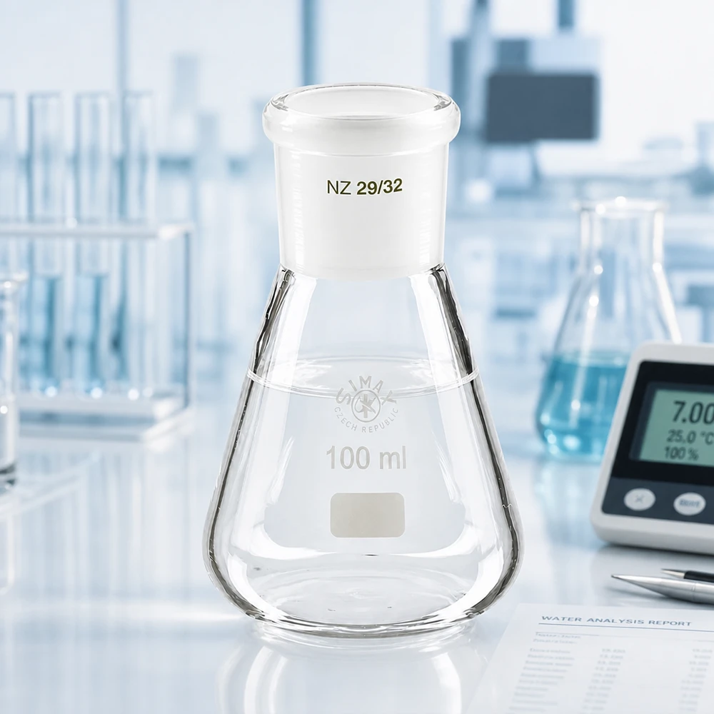 Erlenmeyer-kolbe 100 ml med standard slebet led (29/32) Erlenmeyer-kolbe 100 ml med standard slebet led (29/32)