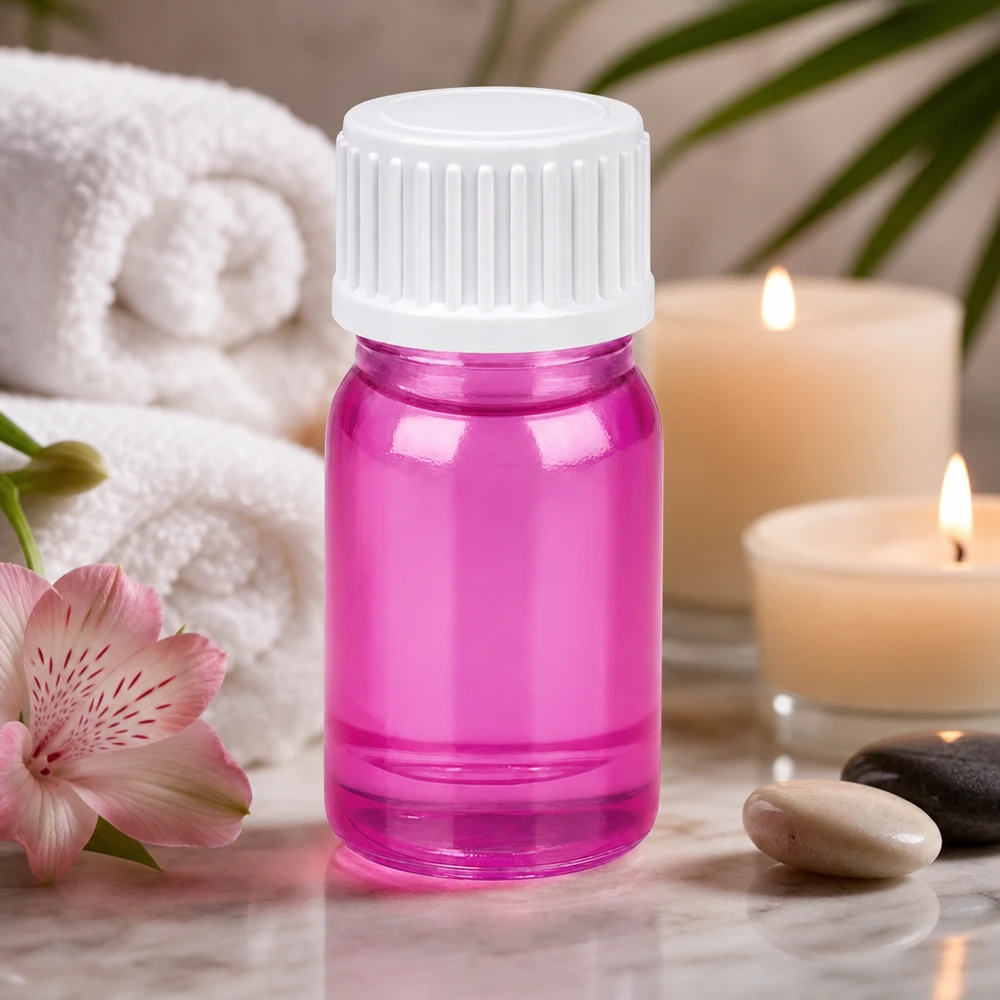 5 ml (kugle) flaske 3 mm hældering hvid standard PurpleLine UT18/5 Kompakt 5 ml glasflaske i pink med 18 mm gevind til professionel kosmetikemballage