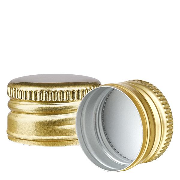 Guldskruelåg fremstillet af aluminiumsstandard PP28 ApoGlas. Farmaceutisk kvalitet. 28 mm gevind. Til f.eks. ApoGlas® Euro-medicinflasker. Guldskruelåg fremstillet af aluminiumsstandard PP28 ApoGlas. Farmaceutisk kvalitet. 28 mm gevind. Til f.eks. ApoGlas® Euro-medicinflasker.