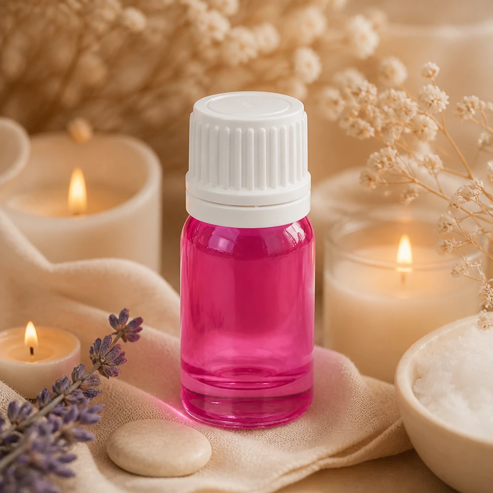 5ml flaske 11mm skruelåg hvid Originality skruelåg PurpleLine UT18/5 5 ml PurpleLine-glasflaske med UV-beskyttelse til lysfølsomme æteriske olier og essenser