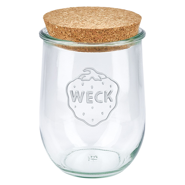 1062 ml tulipankrukke WECK RR100 med kork natur WECK tulipankrukke 1062 ml RR100 med naturligt korklåg konserveringskrukke opbevaringskrukke gennemsigtig