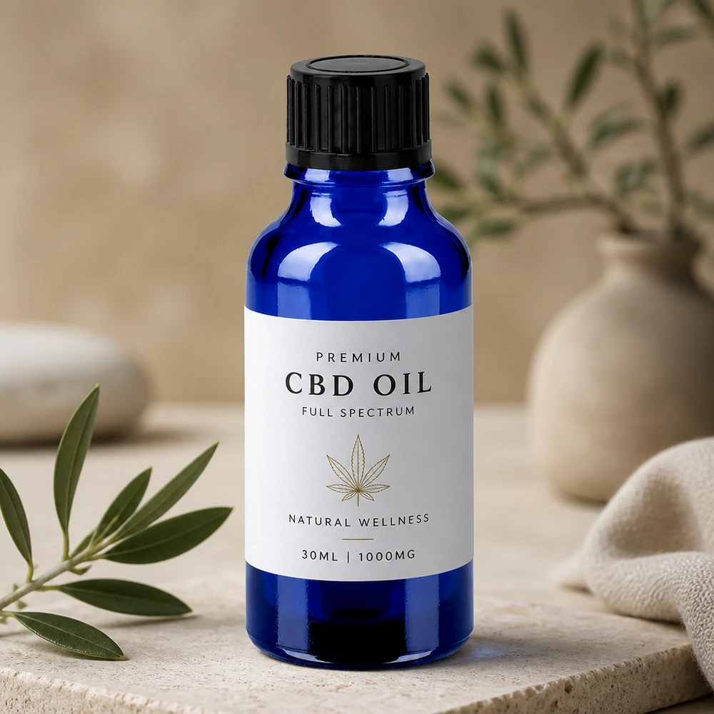 Premium 20 ml glasflaske med sort SV-hætte til CBD-olier og -tinkturer af høj kvalitet