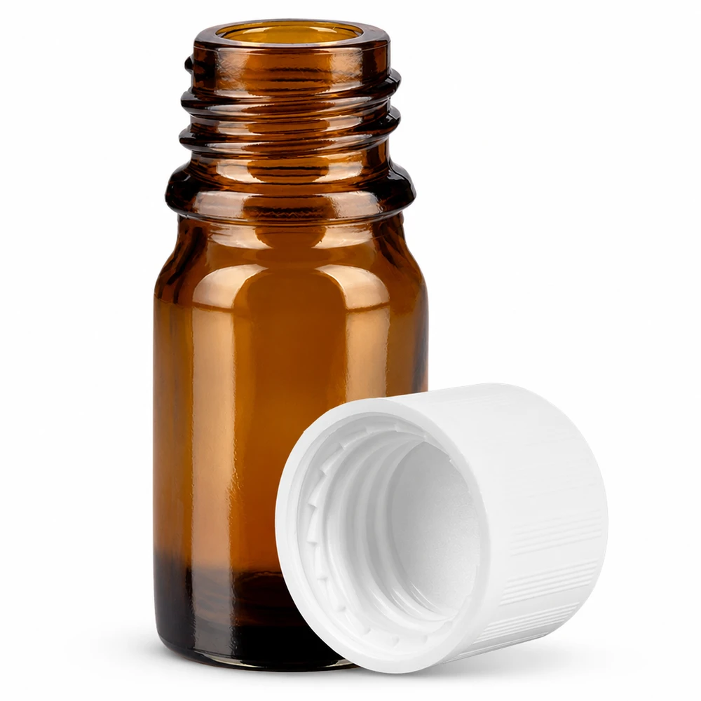 5ml flaske 11mm SV m. STD KiSi BrownLine UT18/5 Lille 5 ml apotekerflaske lavet af ravfarvet glas med 11 mm gevind til UV-beskyttelse og sikker opbevaring