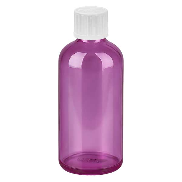 100 ml dråbeflaske 1,2 mm hvid standard børnesikret PurpleLine. UT18/100