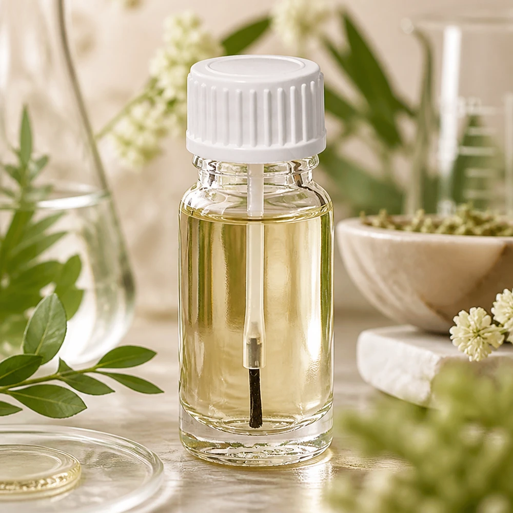 10 ml børsteflaske hvid STD ClearLine UT18/10 Penselflaske 10 ml med hvid prop og naturlige planter, klar glasflaske UT18/10 til æteriske olier