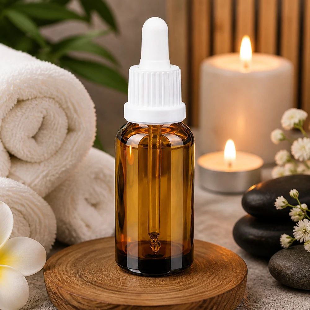 20 ml pipetteflaske hvid OV BrownLine UT18/20 Professionel pipetteflaske 20 ml brun med hvid dråbetæller til spa- og wellness-applikationer