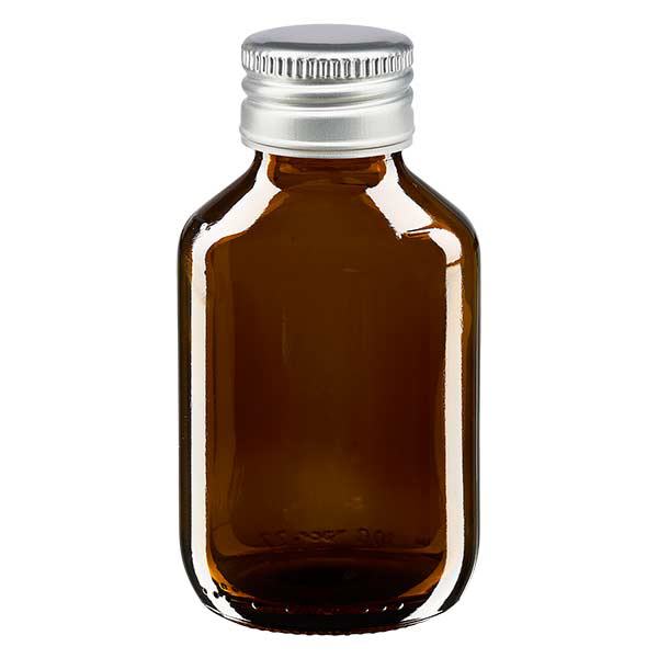 100 ml medicinflaske brun, med hætte af sølvfarvet aluminium ApoGlas. Farmaceutisk kvalitet fra EU-produktion. 28 mm (PP28) gevind. (sirup, let glasflaske) 100 ml medicinflaske brun, med hætte af sølvfarvet aluminium ApoGlas. Farmaceutisk kvalitet fra EU-produktion. 28 mm (PP28) gevind. (sirup, let glasflaske)