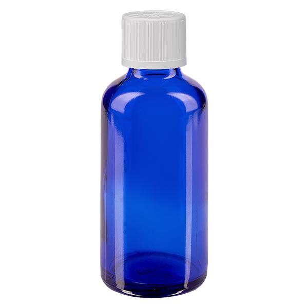 Apoteksflaske blå 50 ml skruelåg hvid KiSi St Apoteksflaske blå 50 ml skruelåg hvid KiSi St