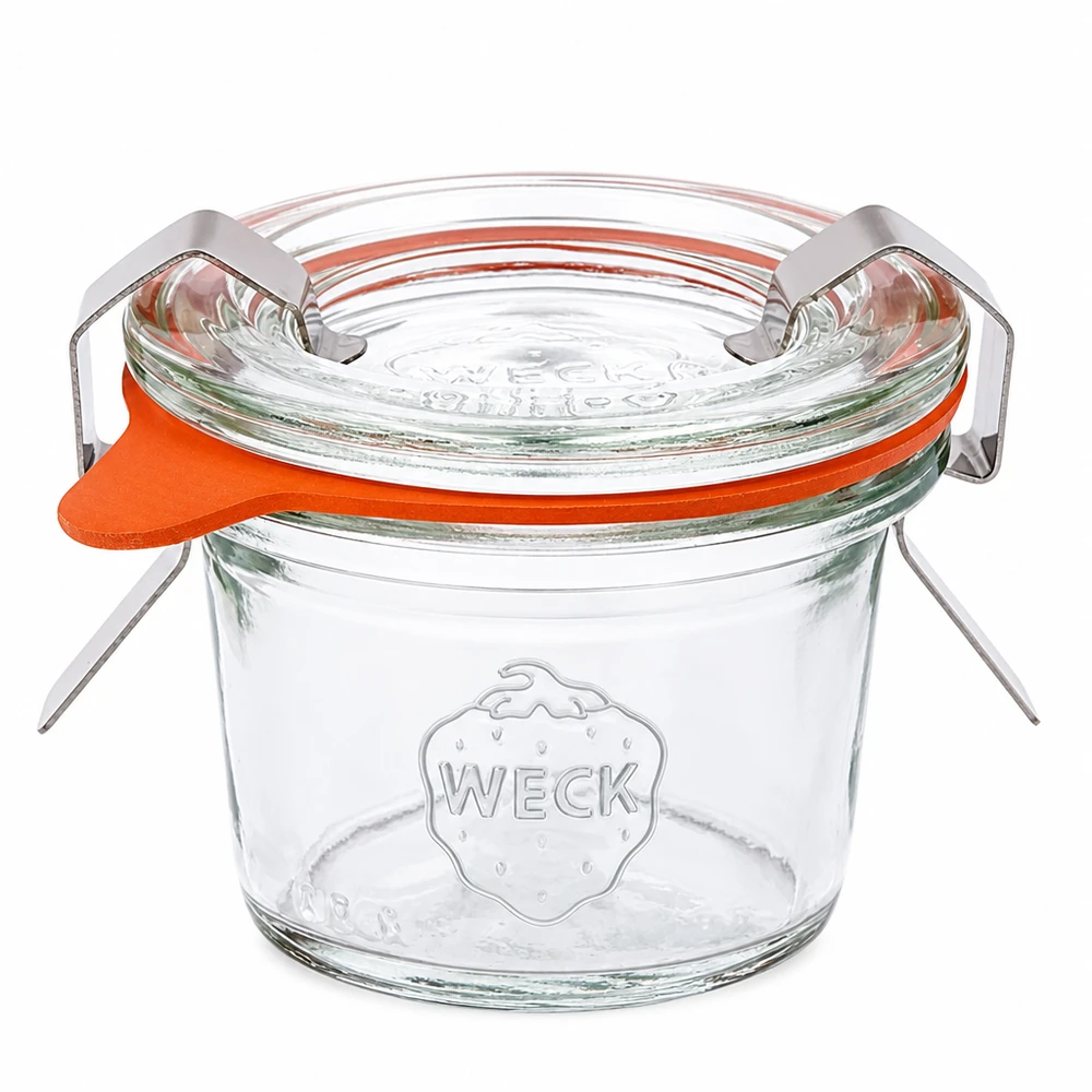 35 ml Briller komplet WECK RR40 WECK 35 ml RR40 murerbalje med glaslåg, gummiring og klemmer til konservering og inddækning