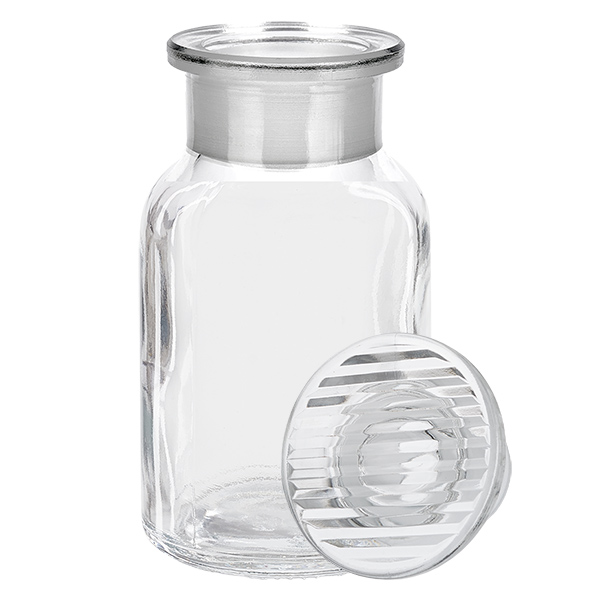 Rund skulderflaske 100 ml klar glasprop med bred hals Gennemsigtig laboratorieflaske med bred hals, 100 ml, med slebet glasprop af borosilikatglas