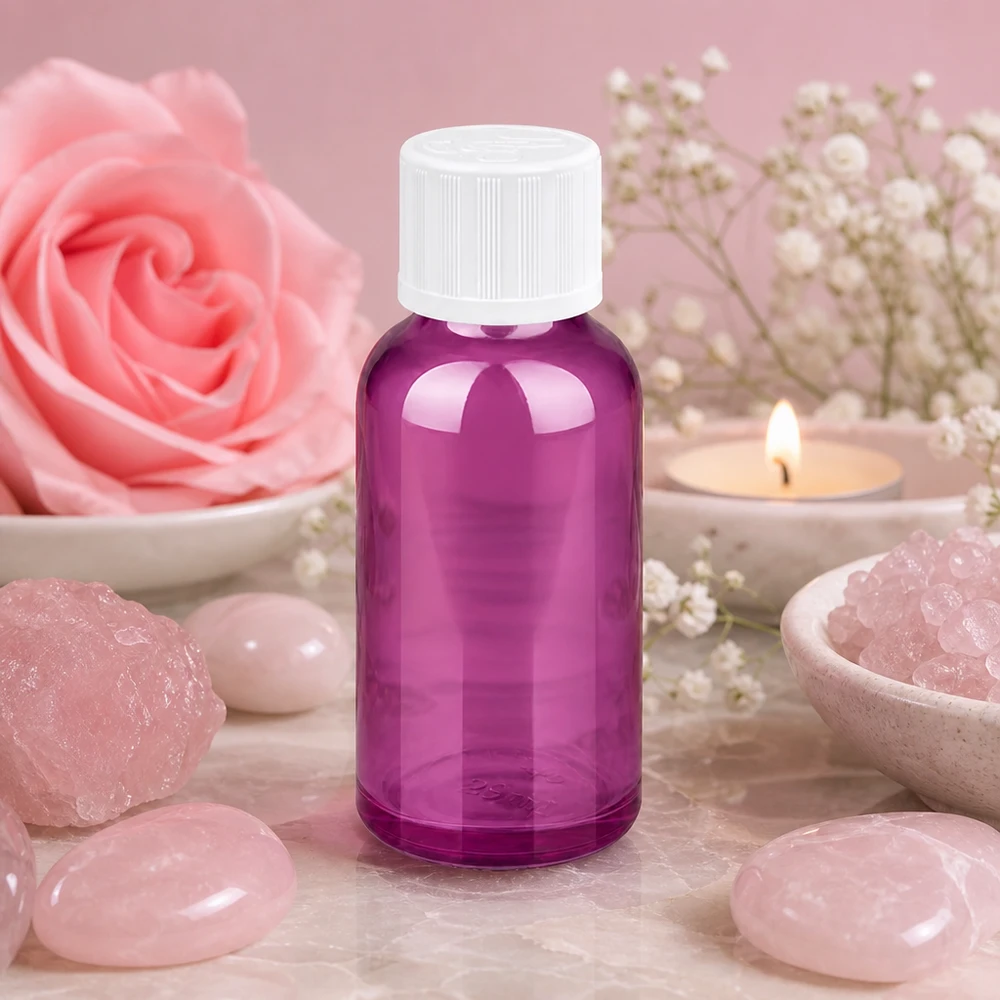 30 ml dråbeflaske 1,2 mm hvid standard børnesikret PurpleLine.UT18/30 Violet 30 ml doseringsflaske med 1,2 mm dråbeåbning til aromaterapi og wellness