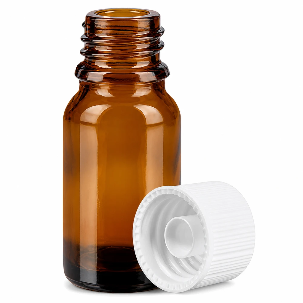 10 ml flaske 11 mm SV hvid STD BrownLine UT18/10 10 ml ravfarvet glasflaske med UV-beskyttelse og hvid hætte til lysfølsomme stoffer