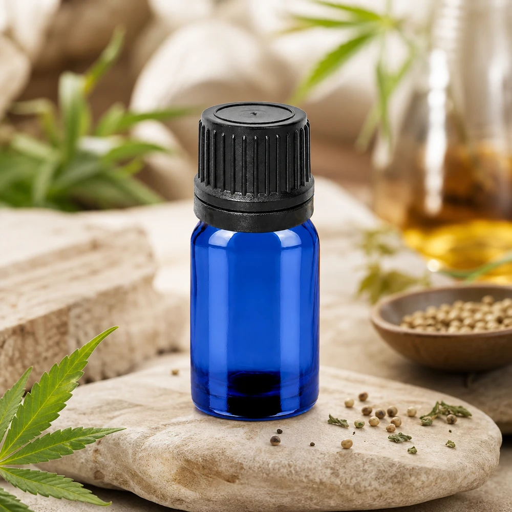 5ml Dropperflaske 1mm sort OV BlueLine UT18/5 Kompakt 5 ml dråbeflaske med 1 mm åbning til minimal dosering af olier og essenser
