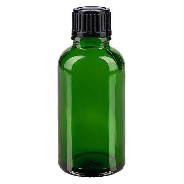 Apoteksflaske grøn 30ml skruelåg sort pc Apoteksflaske grøn 30ml skruelåg sort pc