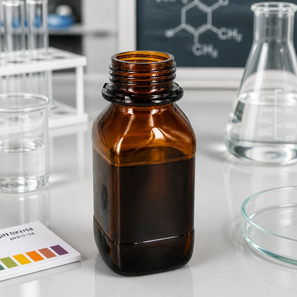 250 ml kemikalieflaske 250 ml ravfarvet glasflaske med firkantet form til sikker opbevaring af kemikalier i laboratoriet