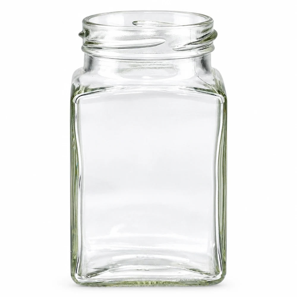 UNiTWIST Tetra260 - 4-hjørnebeholder med en kapacitet på 260 ml TO58 UNiTWIST Tetra260 konserveringsglas 260 ml firkantet transparent Twist-Off-gevind TO58 skruelåg tom