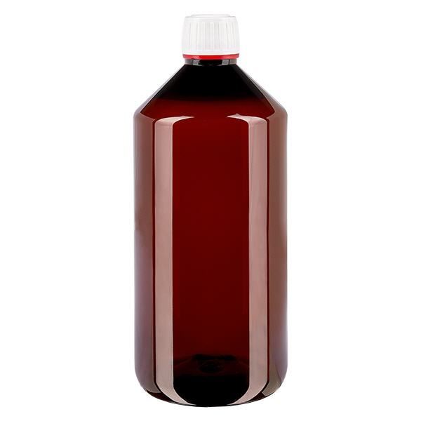 PET-flaske 1000 ml med hvid flip-top-kapsel. PET-flaske 1000 ml med hvid flip-top-kapsel.