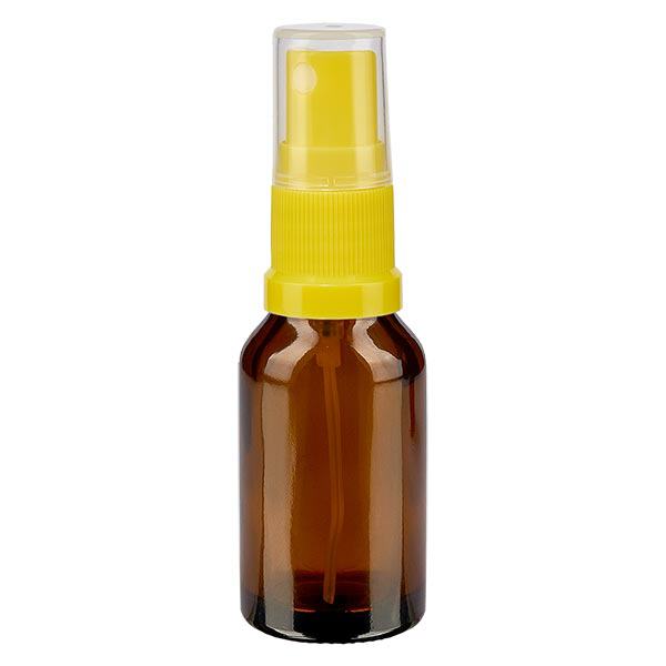 Apotekerflaske brun 30 ml spraytop gul Apotekerflaske brun 30 ml spraytop gul