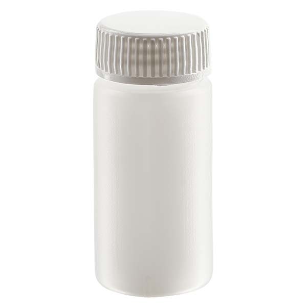 Prøveflaske 20 ml, PE-HD, natur, komplet med skruelåg med gevind GL 22,5 Prøveflaske 20 ml, PE-HD, natur, komplet med skruelåg med gevind GL 22,5