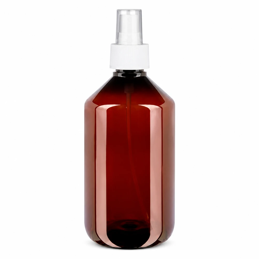 PET-flaske 500 ml med forstøver hvid Wiederbefüllbare braune 500ml PET Flasche mit weissem Sprühzerstäuber Pumpe
