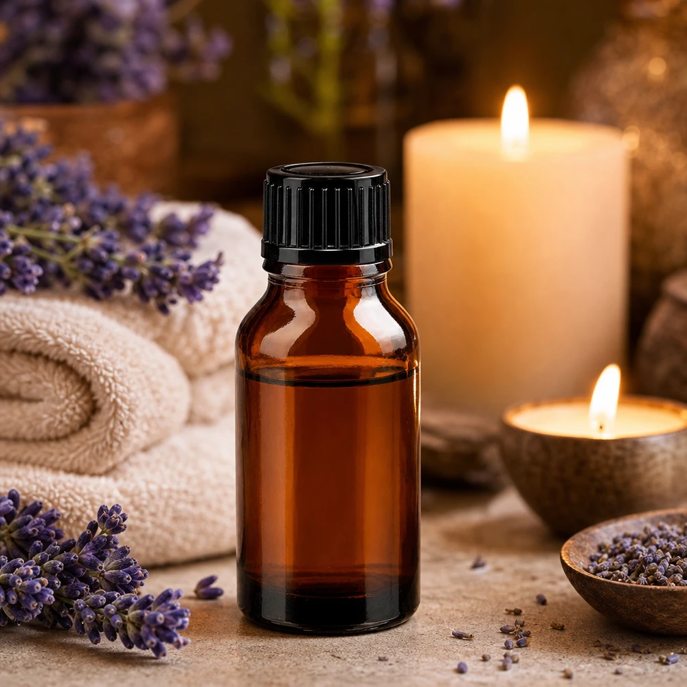 Apoteksflaske brun 15ml dryp v. 1mm sort pc Apoteksflaske, 15 ml, brun, med 1 mm sort dråbepropp til aromaterapi og wellness